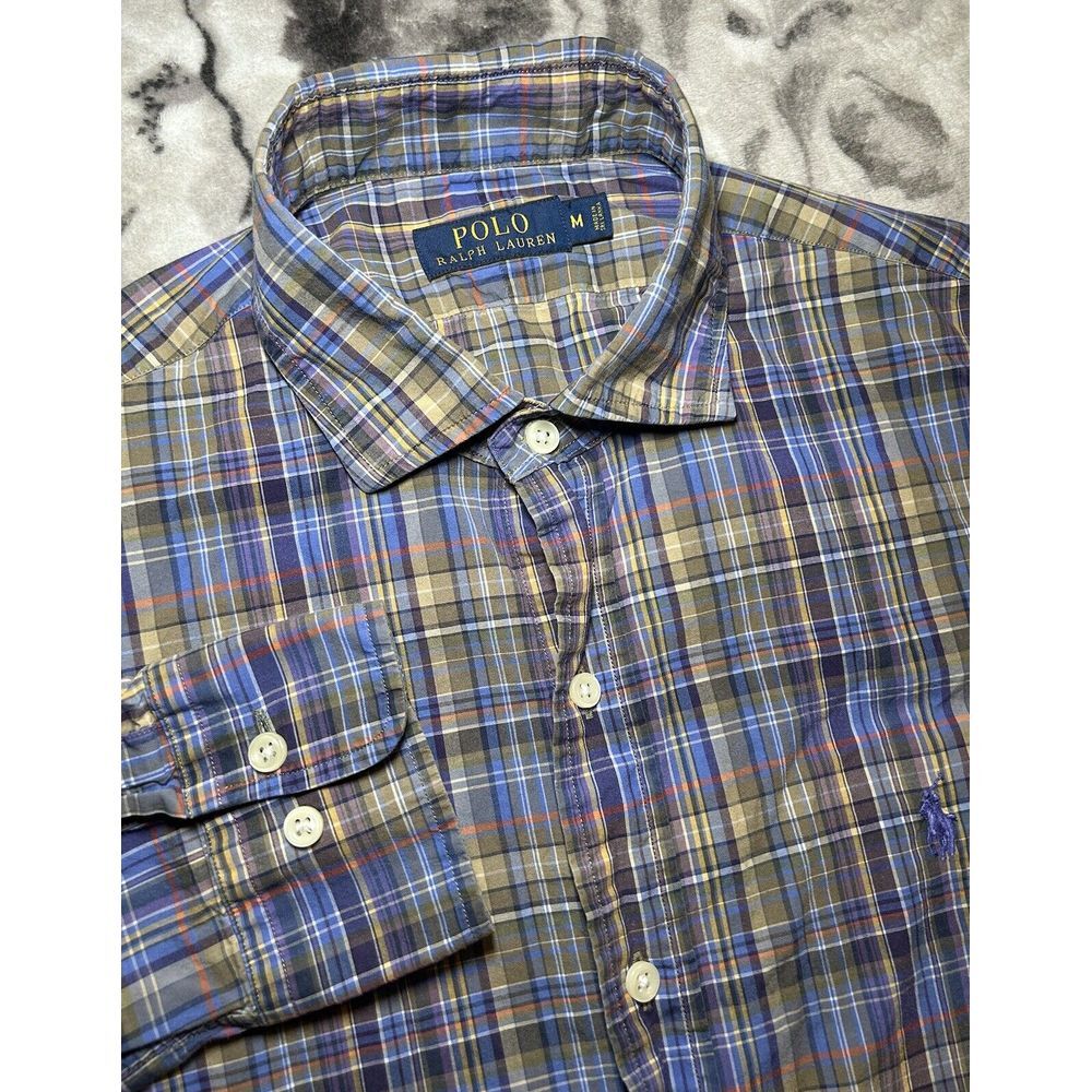 Polo by Ralph Lauren Blue Lavender Grey Plaid Button-Down Spread Collar Shirt
